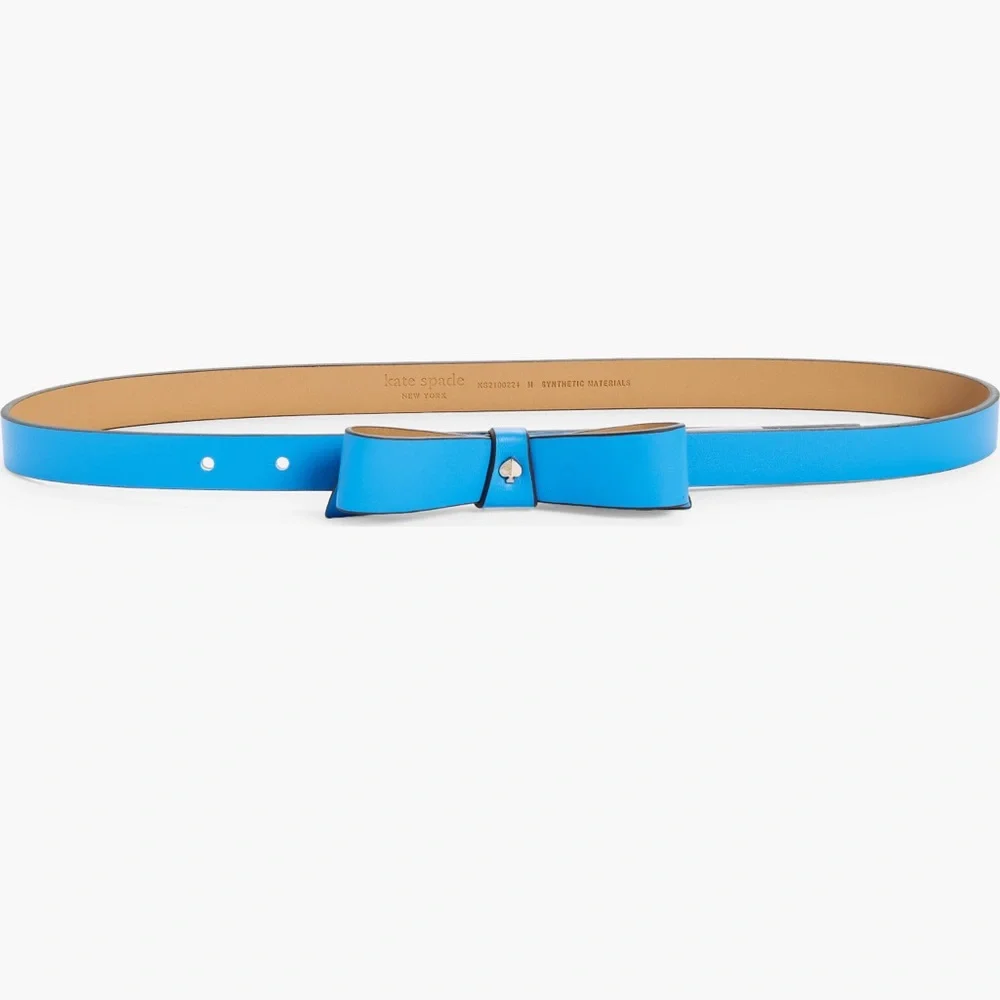 KATE SPADE SKINNY PATENT SHOESTRING BOW BELT BLUE SIZE MEDIUM NWT